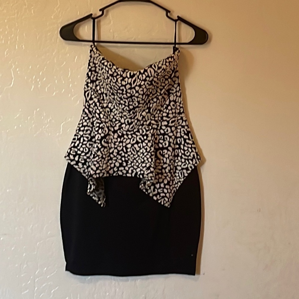 Body central medium black dress with cheetah print
